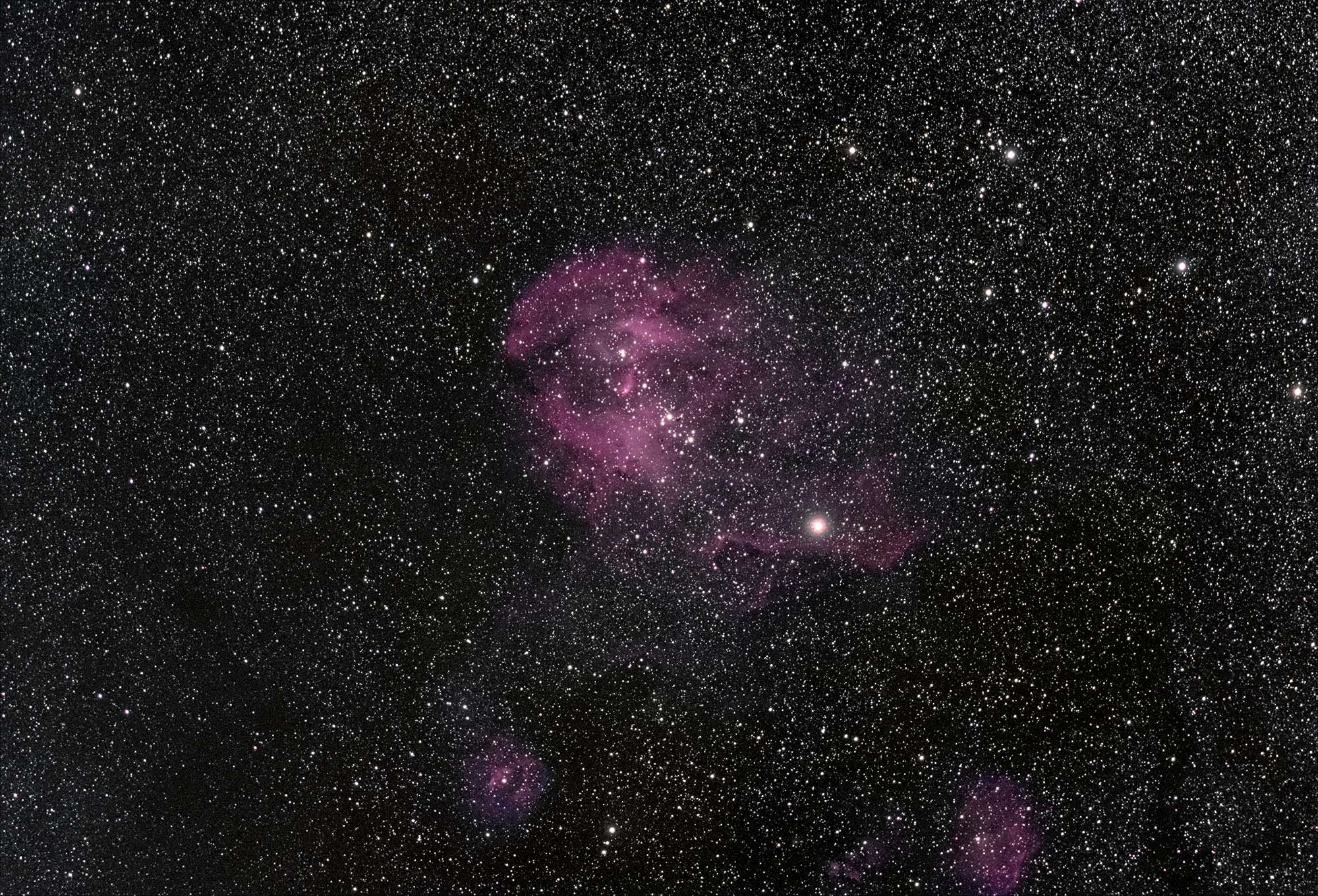 astrophotography of running chicken nebula with William Optics GT71 using asi 294 mcpro colour camera