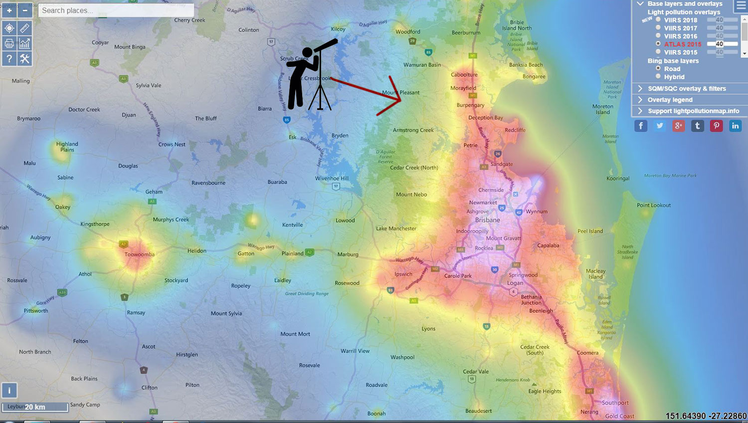 Astrophotography Dayboro light pollution map South East Queensland