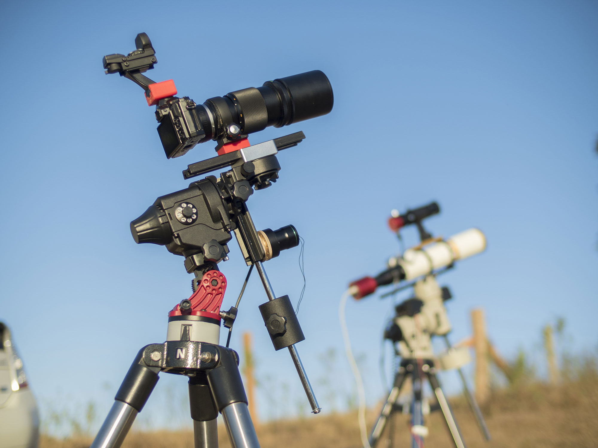 OMD EM5 with vintage OM 300mm lens mounted on SkyWatcher Star Adventurer