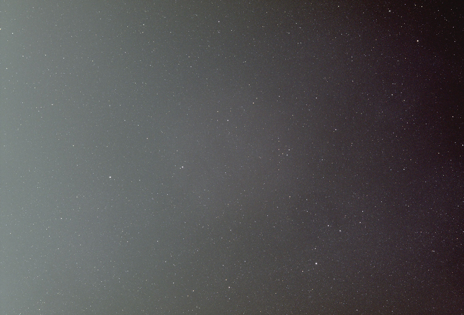 Astrophotography of Coathange 60 second exposure showing light pollution gradient