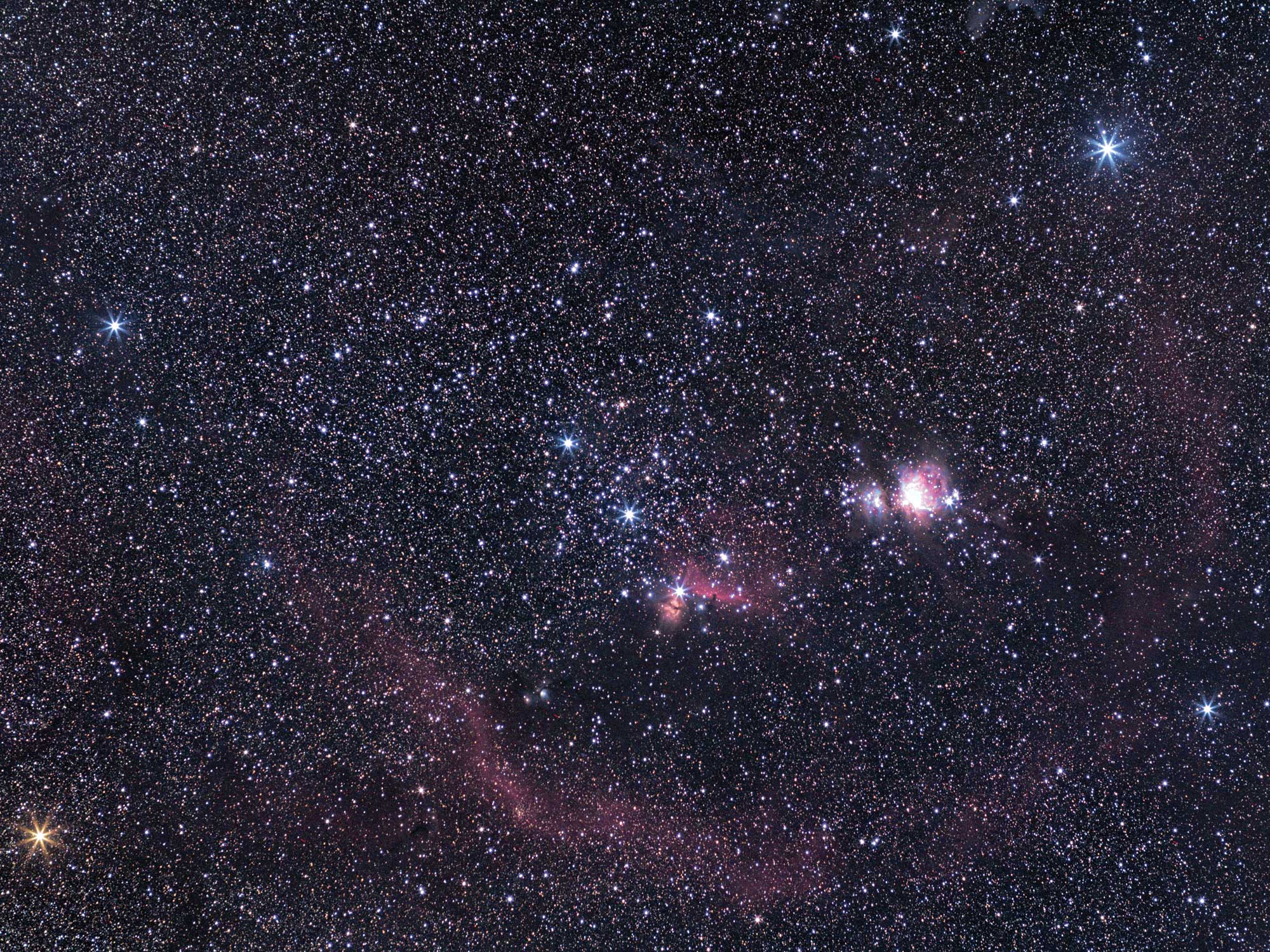 Wide field astrophotography of Orion constellation taken with ASI 294 MCPRO and Olympus 50mm OM lens