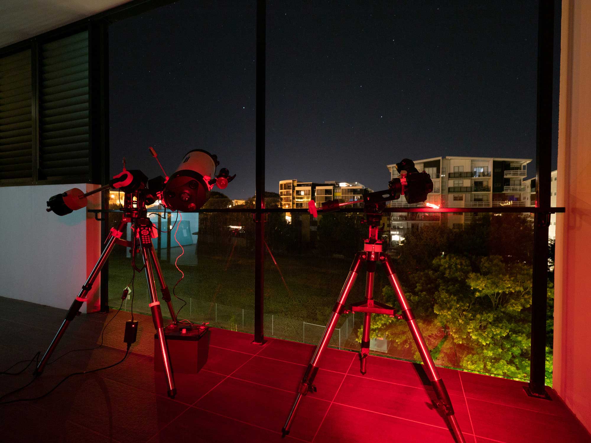 Balcony astrophotography from Brisbane with the RASA8 telescope on the left