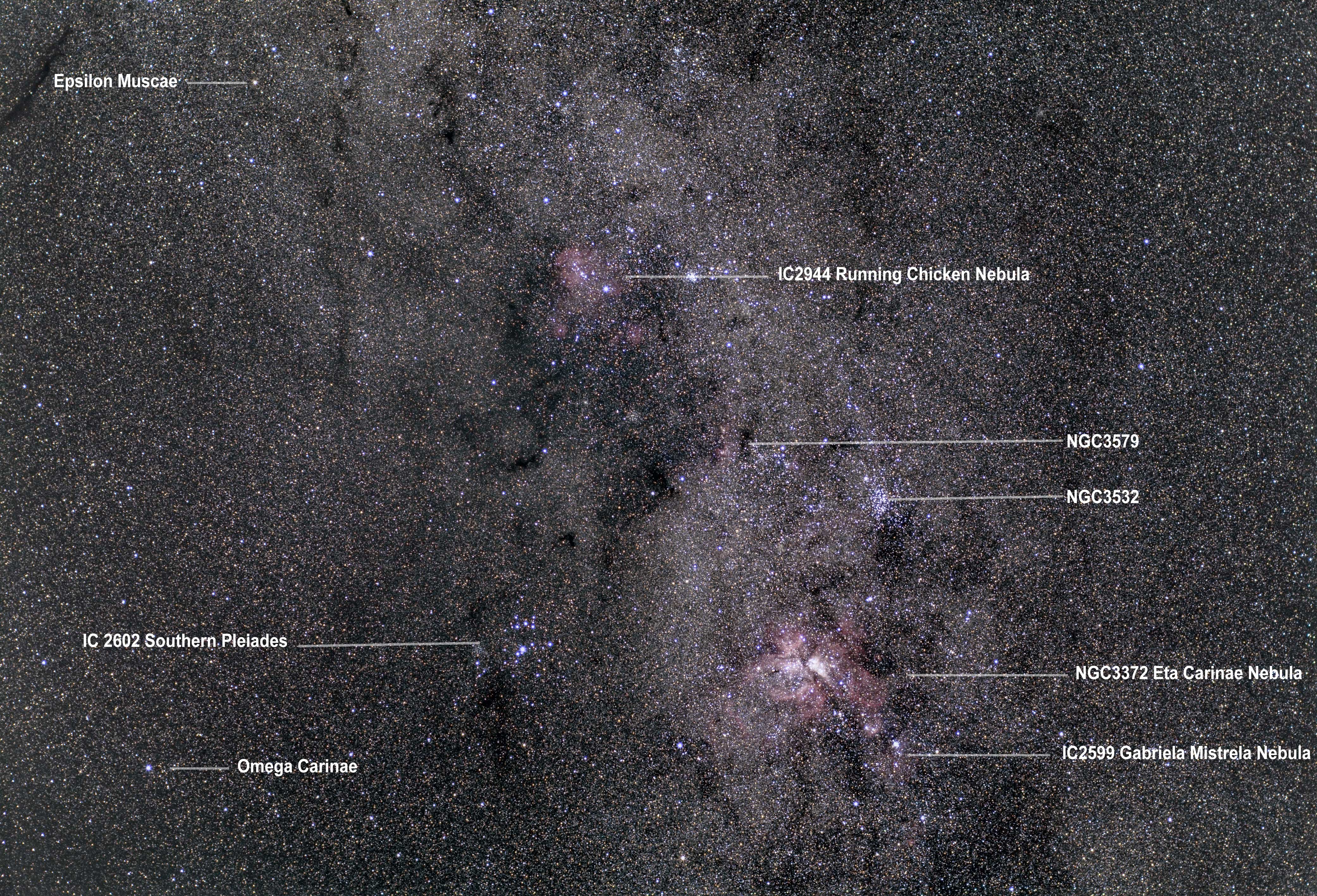 Eta Carinae wide field captured using an Olympus 50mm lens  & ASI294MC Pro camera