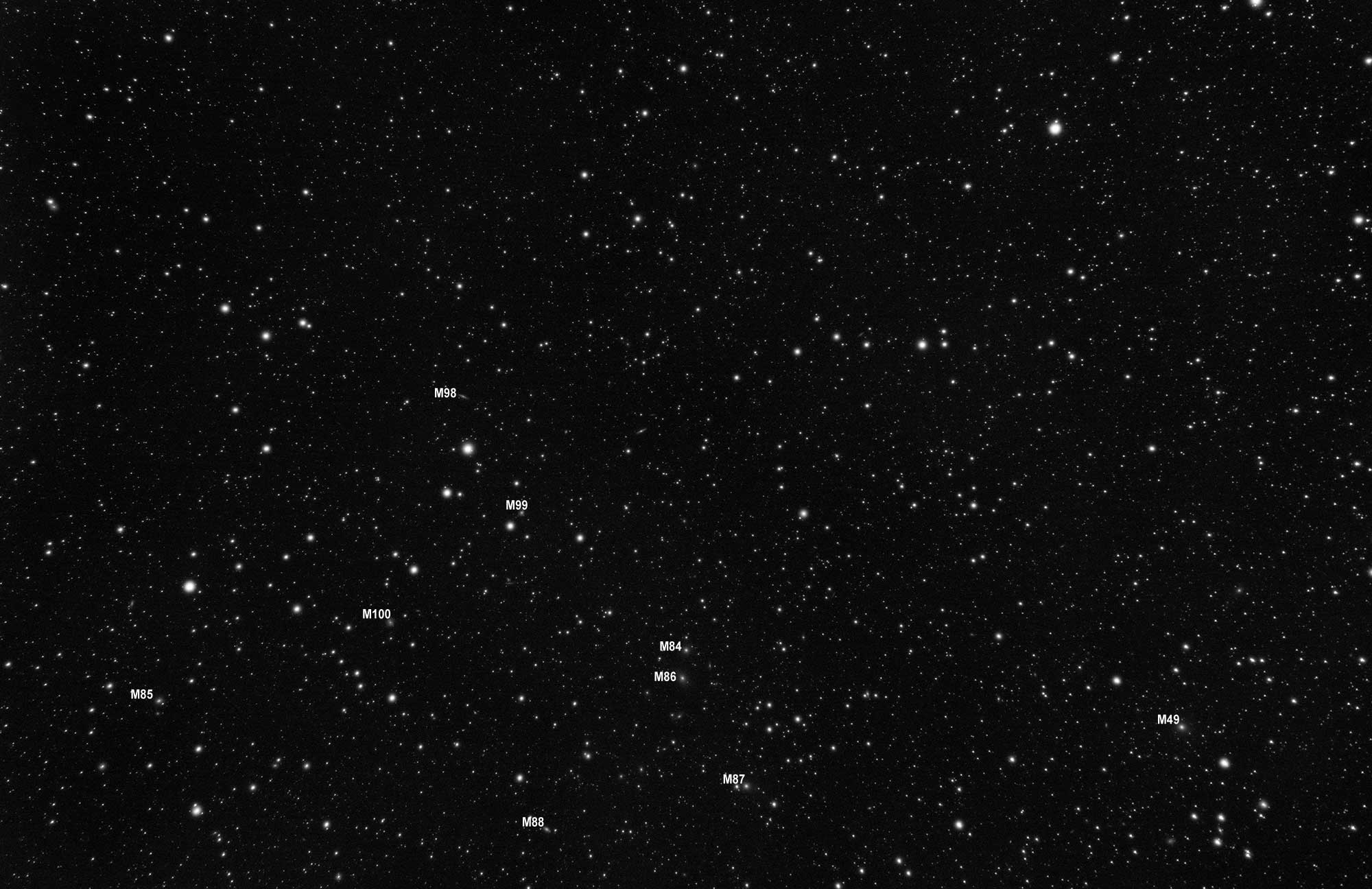 Virgo galaxy region wide field, Canon FD 50mm f1.4 & ASI183MM Pro