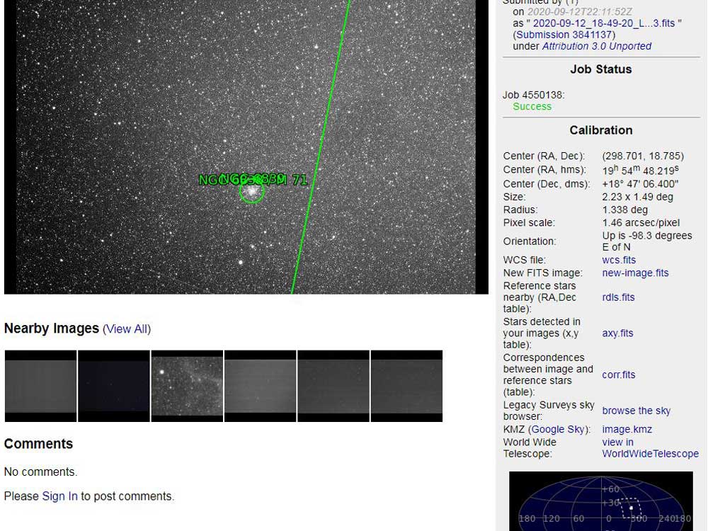 Astrometry plate solving - Messier 71