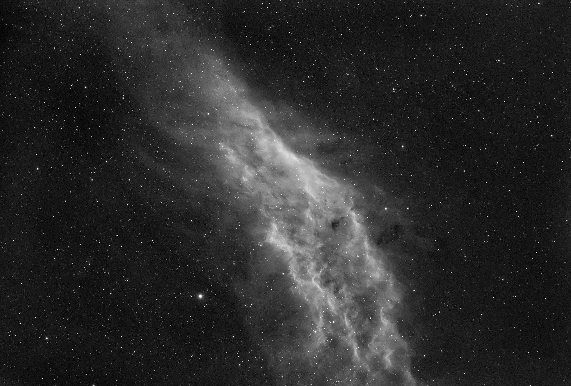 California Nebula in hydrogen alpha using the Borg55fl - 2 hours of total integration time