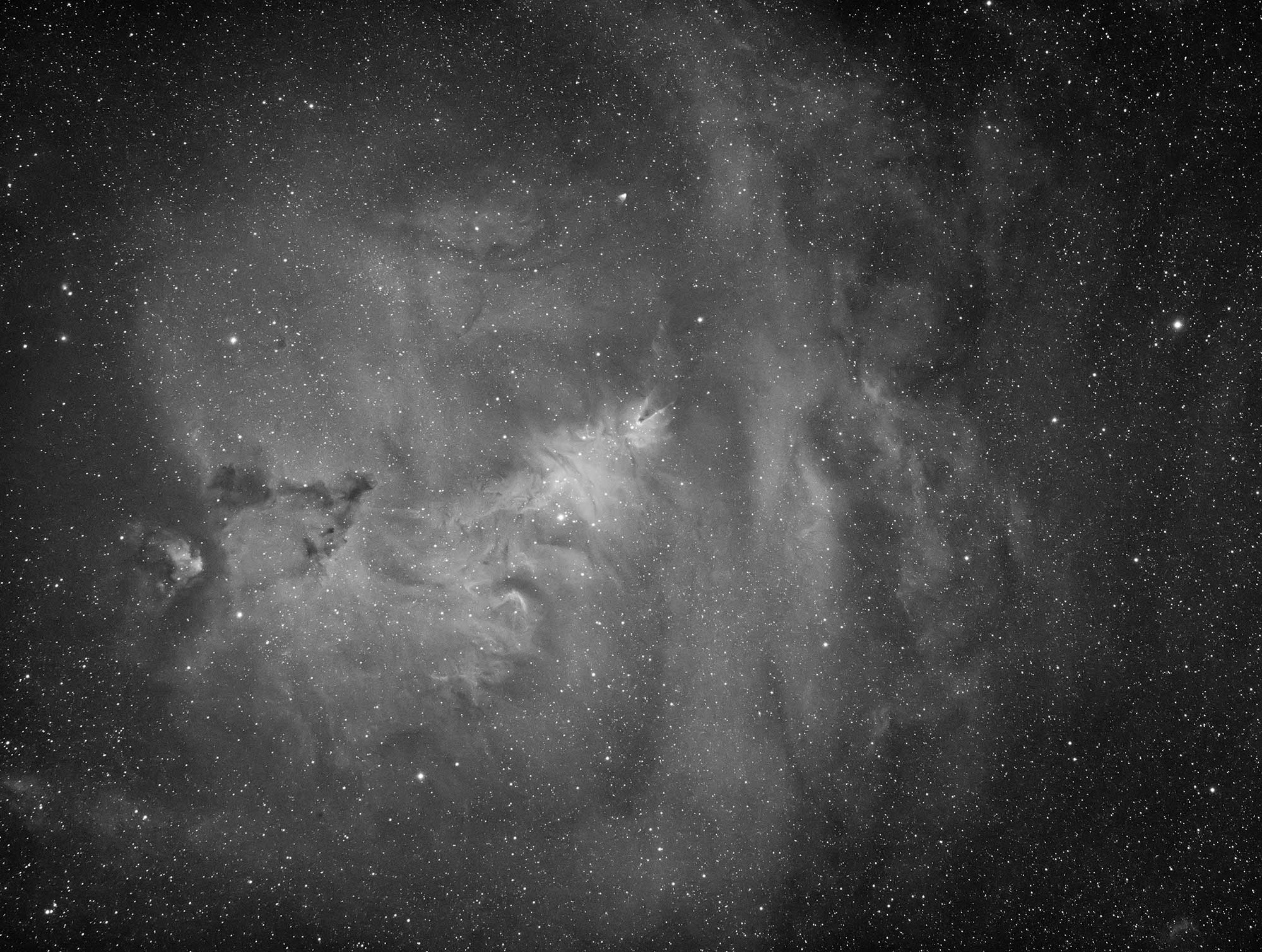 The Cone Nebula & Christmas Tree Cluster in hydrogen alpha using the Borg55fl - 2 hours of total integration time