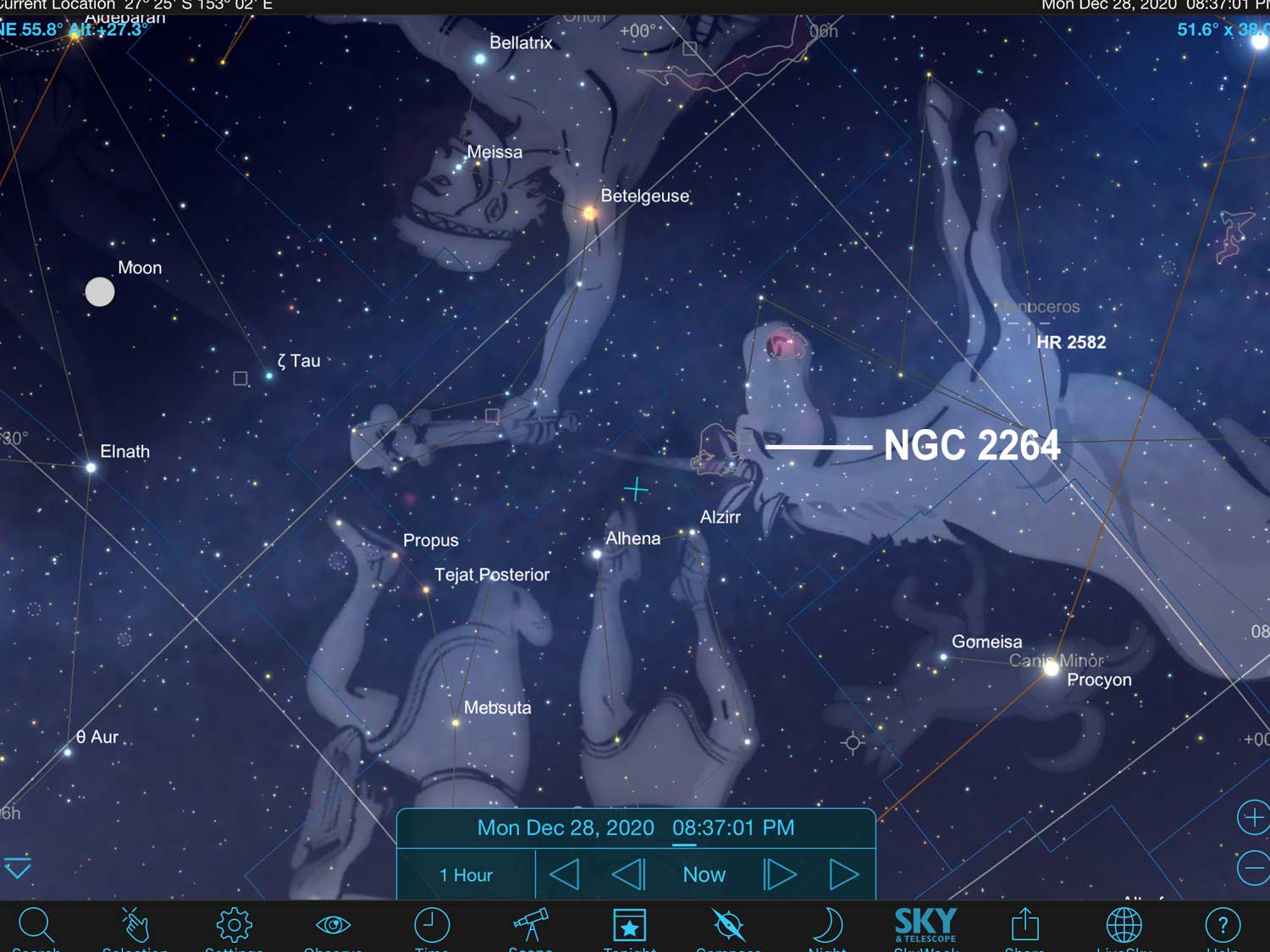 Using SkySafari Pro to locate NGC 2264